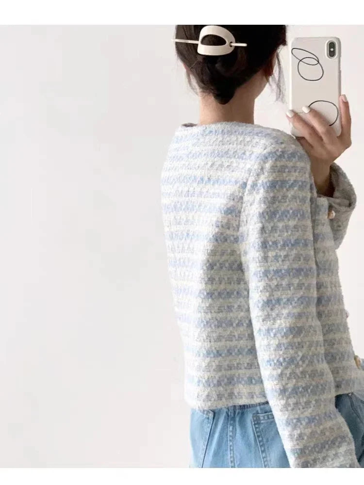 ITOOLIN automne hiver femmes élégant Tweed Cardigan manteau court avec poche simple boutonnage veste pour femmes vêtements d'extérieur amples 2024