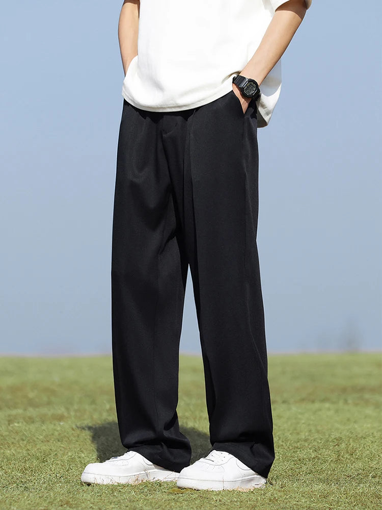 Pantalon d'été coréen pour hommes, léger et fin, en Polyester, taille élastique, Semi-large, ample, drapé, costume, pantalon décontracté