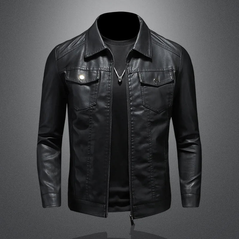 Veste en cuir à revers pour hommes
