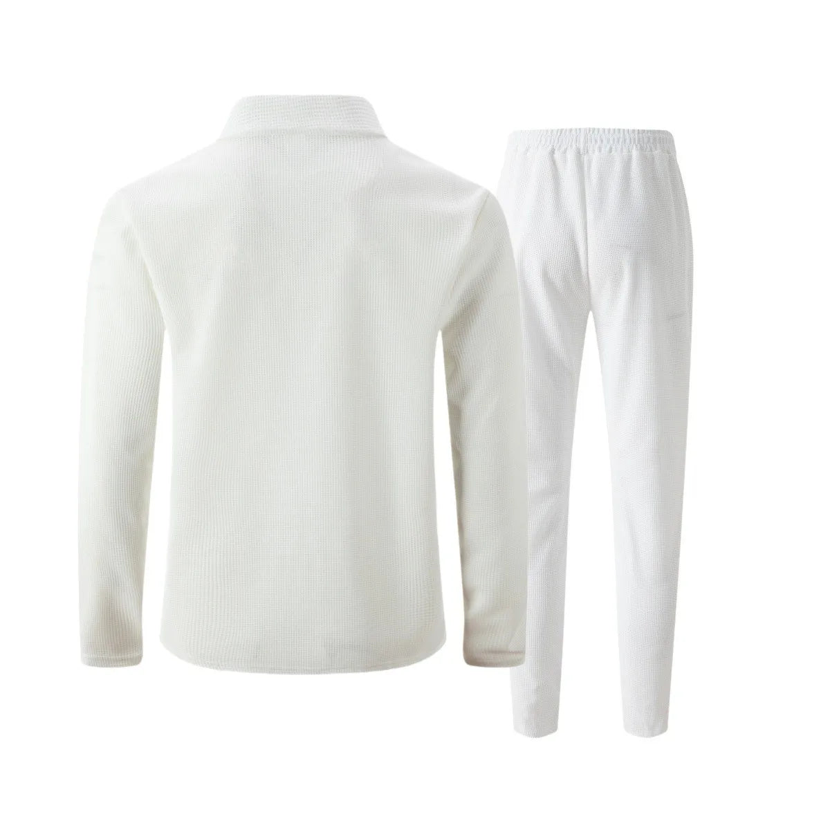 Ensemble veste cardigan ajustée à motif gaufré pour hommes, couleur unie, fermeture éclair, poche avant, revers, automne et hiver