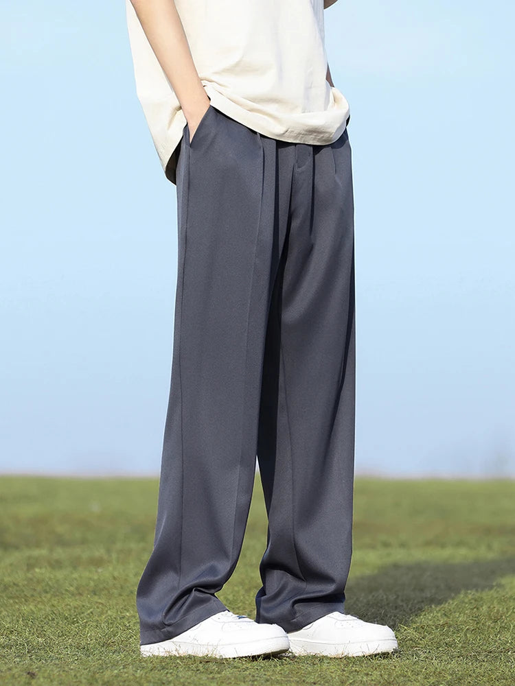 Pantalon d'été coréen pour hommes, léger et fin, en Polyester, taille élastique, Semi-large, ample, drapé, costume, pantalon décontracté