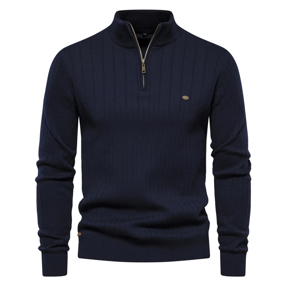 Pull tricoté en coton à col montant pour homme