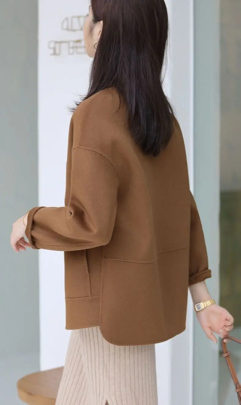 Manteau en laine femme court automne hiver polyvalent décontracté Petite