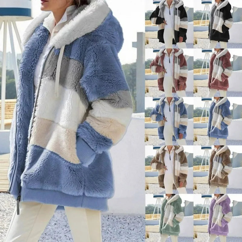 Veste surdimensionnée pour femmes, nouvelle collection automne-hiver 2023, chaud, peluche, poche, capuche, Streetwear, ample, manteau d'extérieur pour dames, Roupas Feminina