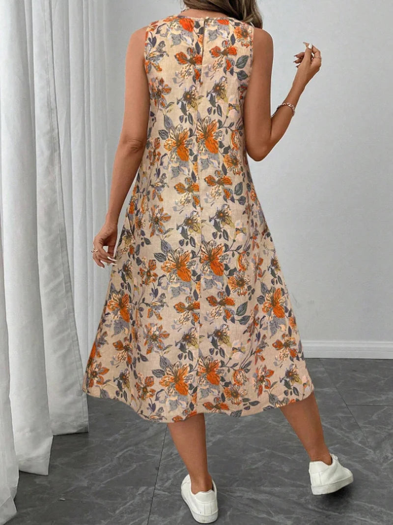 Women's Fashion New Floral Print Pocket A-line Dresses
