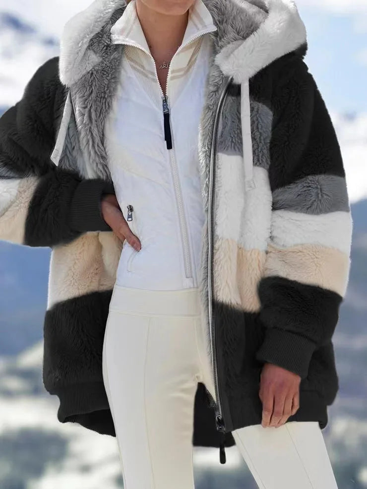 Veste surdimensionnée pour femmes, nouvelle collection automne-hiver 2023, chaud, peluche, poche, capuche, Streetwear, ample, manteau d'extérieur pour dames, Roupas Feminina