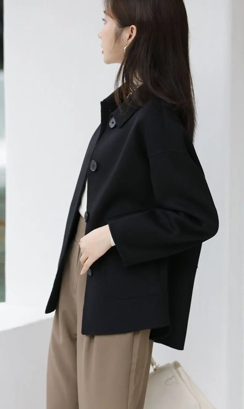 Manteau en laine femme court automne hiver polyvalent décontracté Petite