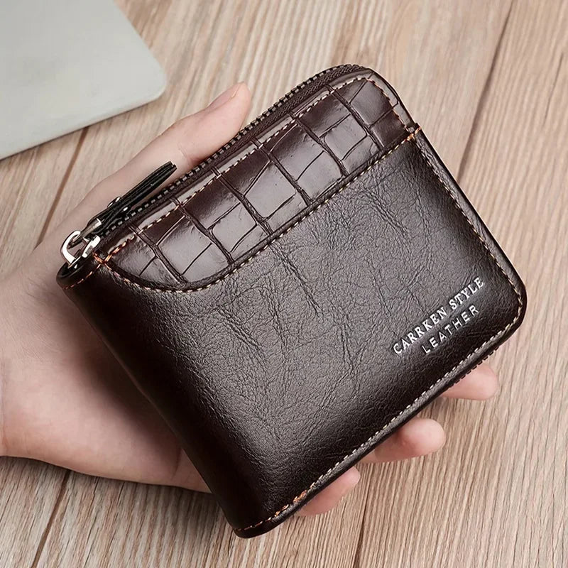 Portefeuille en cuir pour hommes, porte-monnaie de luxe, porte-cartes à fermeture éclair avec poche pour pièces de monnaie, portefeuilles Rfid, cadeaux pour hommes, sac d'argent