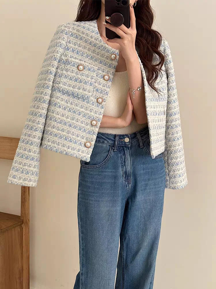ITOOLIN automne hiver femmes élégant Tweed Cardigan manteau court avec poche simple boutonnage veste pour femmes vêtements d'extérieur amples 2024