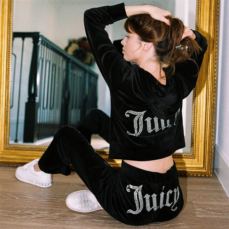 Ensemble deux pièces à capuche pour femme Y2K Jogging automne hiver survêtement pantalon confortable veste à manches longues manteau et pantalon ensembles décontractés