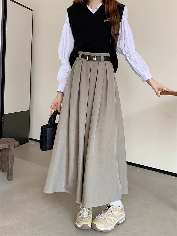 Mid-length Pleated Skirt Large Swing Type Skirt Female Long Skirts for Women