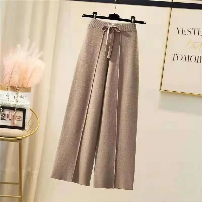 Pantalon tricoté pour femmes, taille haute, drapé élastique,