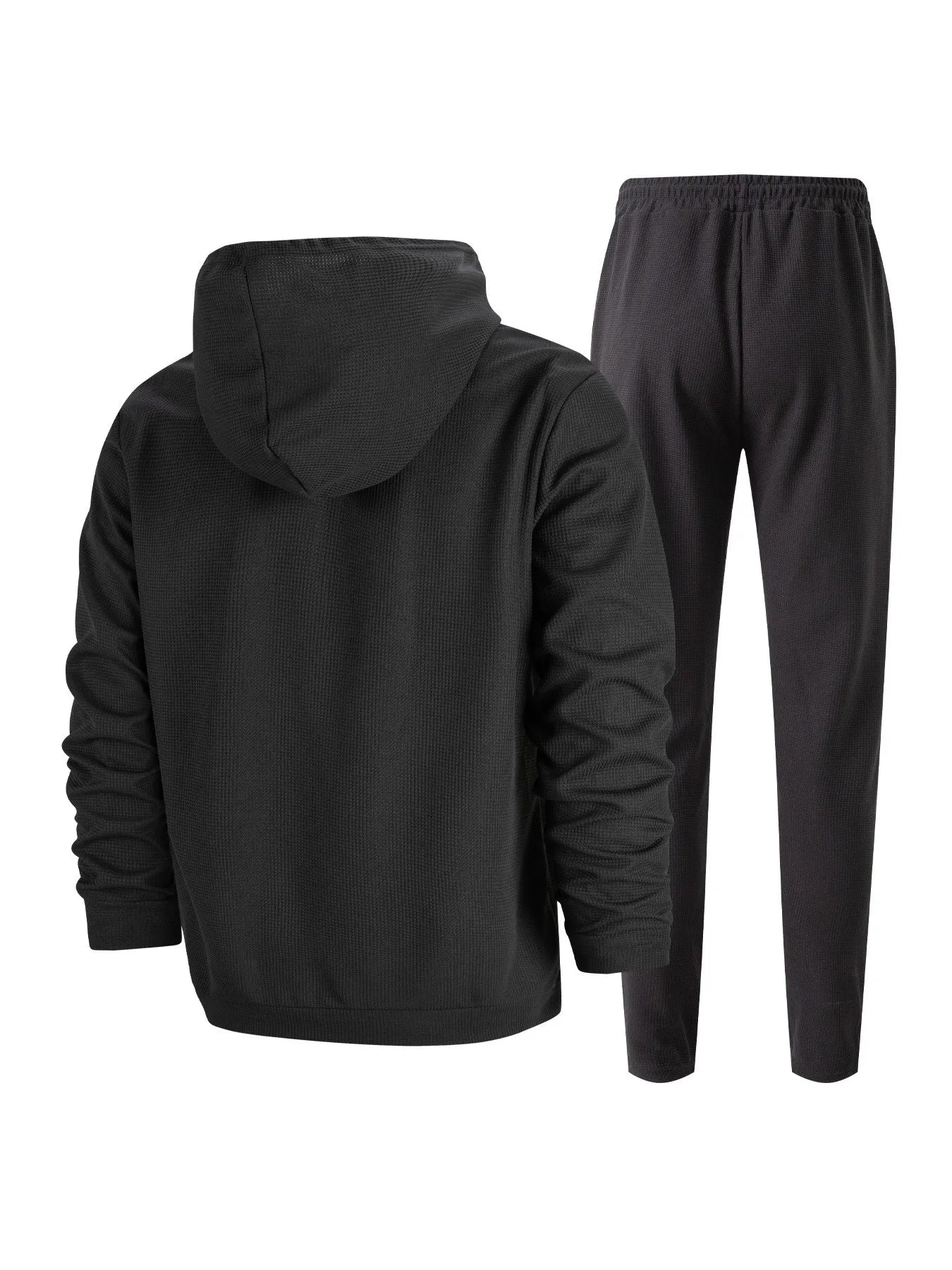 Ensemble pull et pantalon à manches longues pour hommes, gaufré, couleur unie, à capuche, demi-zip, cordon de serrage, nouvelle collection automne