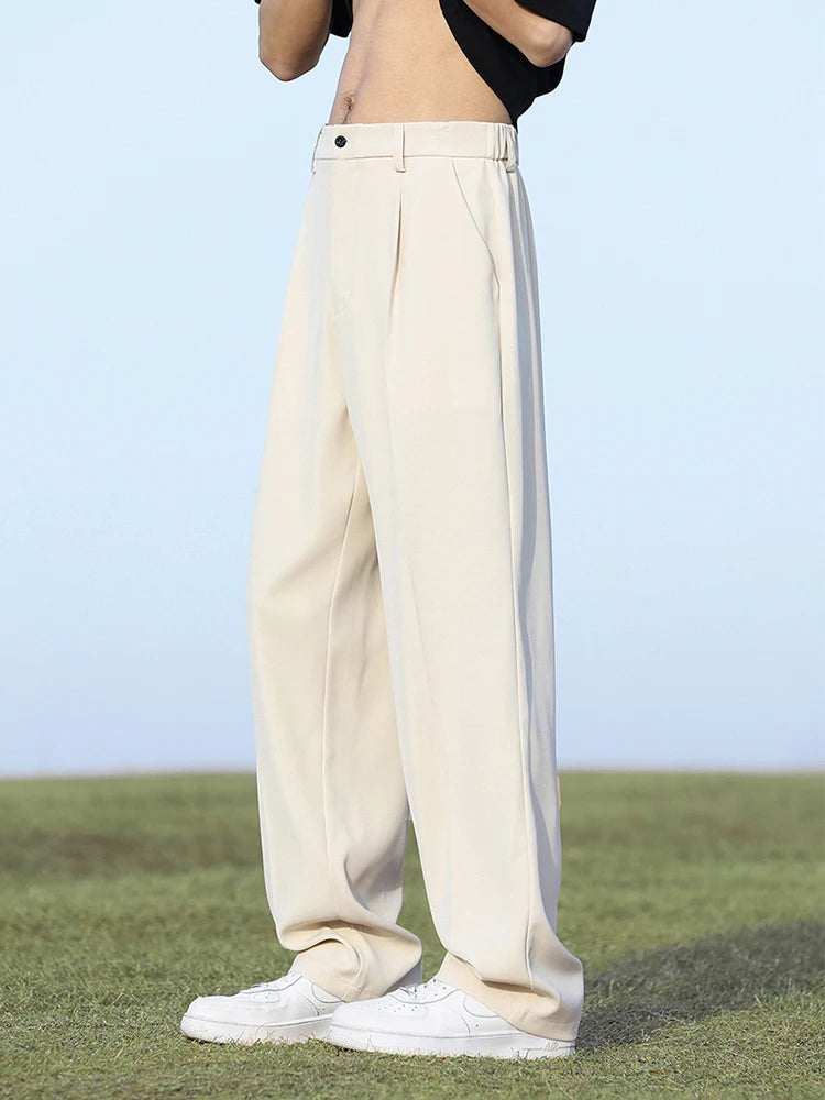 Pantalon d'été coréen pour hommes, léger et fin, en Polyester, taille élastique, Semi-large, ample, drapé, costume, pantalon décontracté