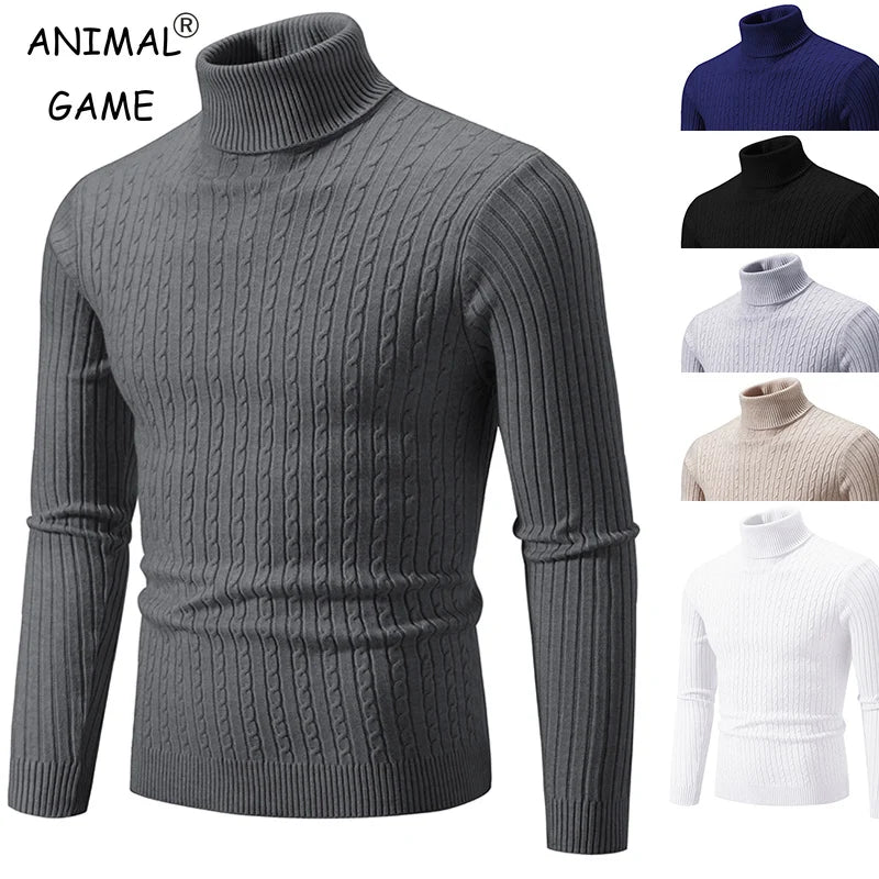 Pull en laine à col roulé pour hommes, pull à col roulé, vêtements de survêtement décontractés, document solide, hiver, extérieur, nouveau