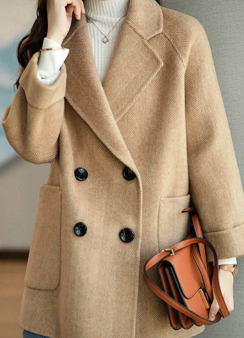 Veste en laine trempée pour femme, manteau décontracté mi-long,