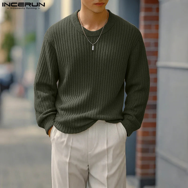 INCERUN hommes pull couleur unie tricoté