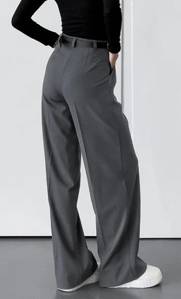 Gris trajet ample jambe large taille haute pantalon décontracté automne mode nouveau pantalon pour femme
