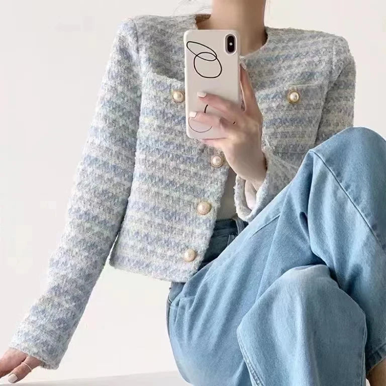 ITOOLIN automne hiver femmes élégant Tweed Cardigan manteau court avec poche simple boutonnage veste pour femmes vêtements d'extérieur amples 2024