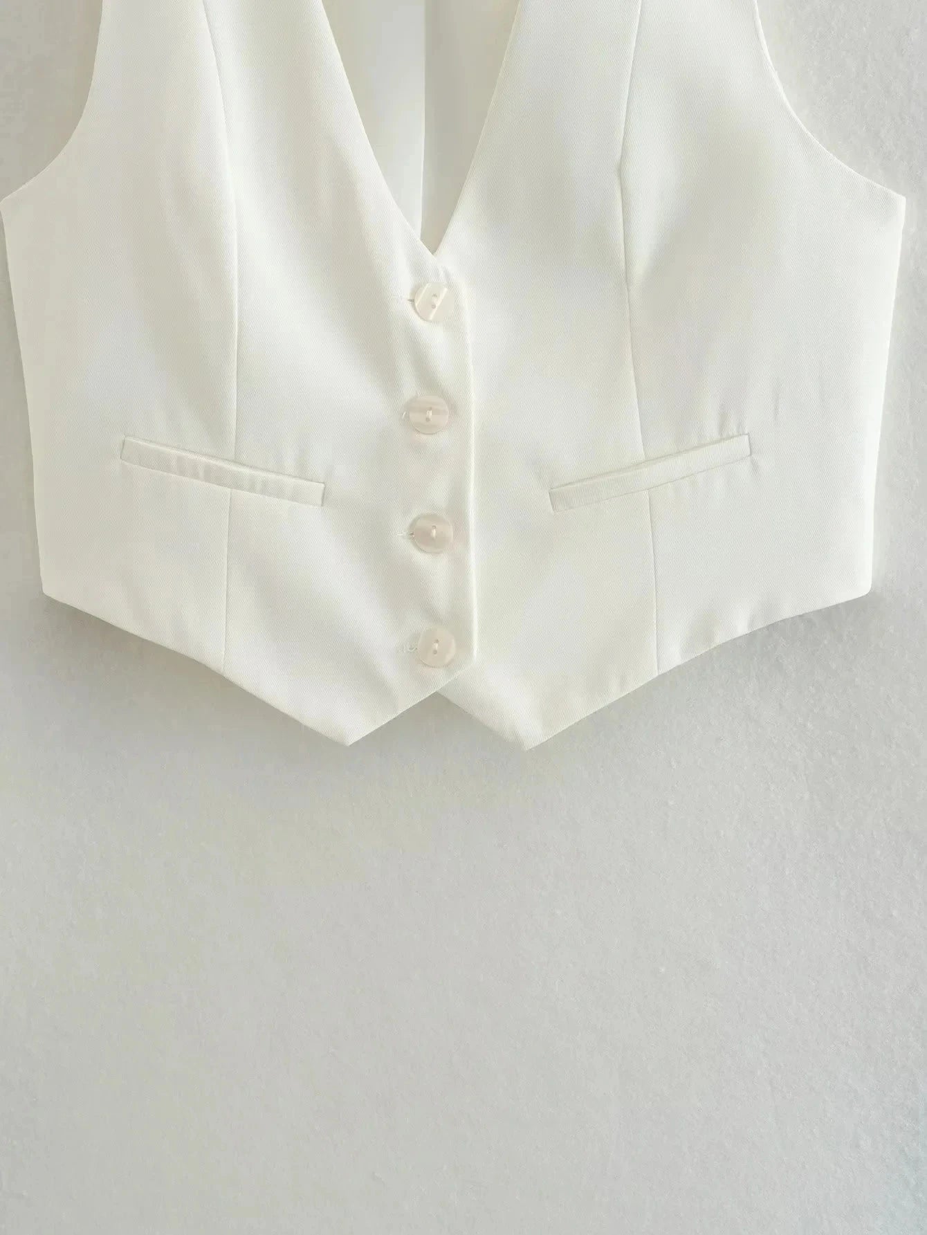 TRAFZA-Gilet Court pour Femme, Col en V, Simple Boutonnage, Vintage, Streetwear Décontracté, Haut Chic Sauvage, Nouvelle Mode, Été