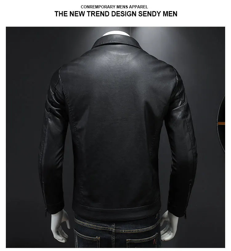 Veste en cuir à revers pour hommes