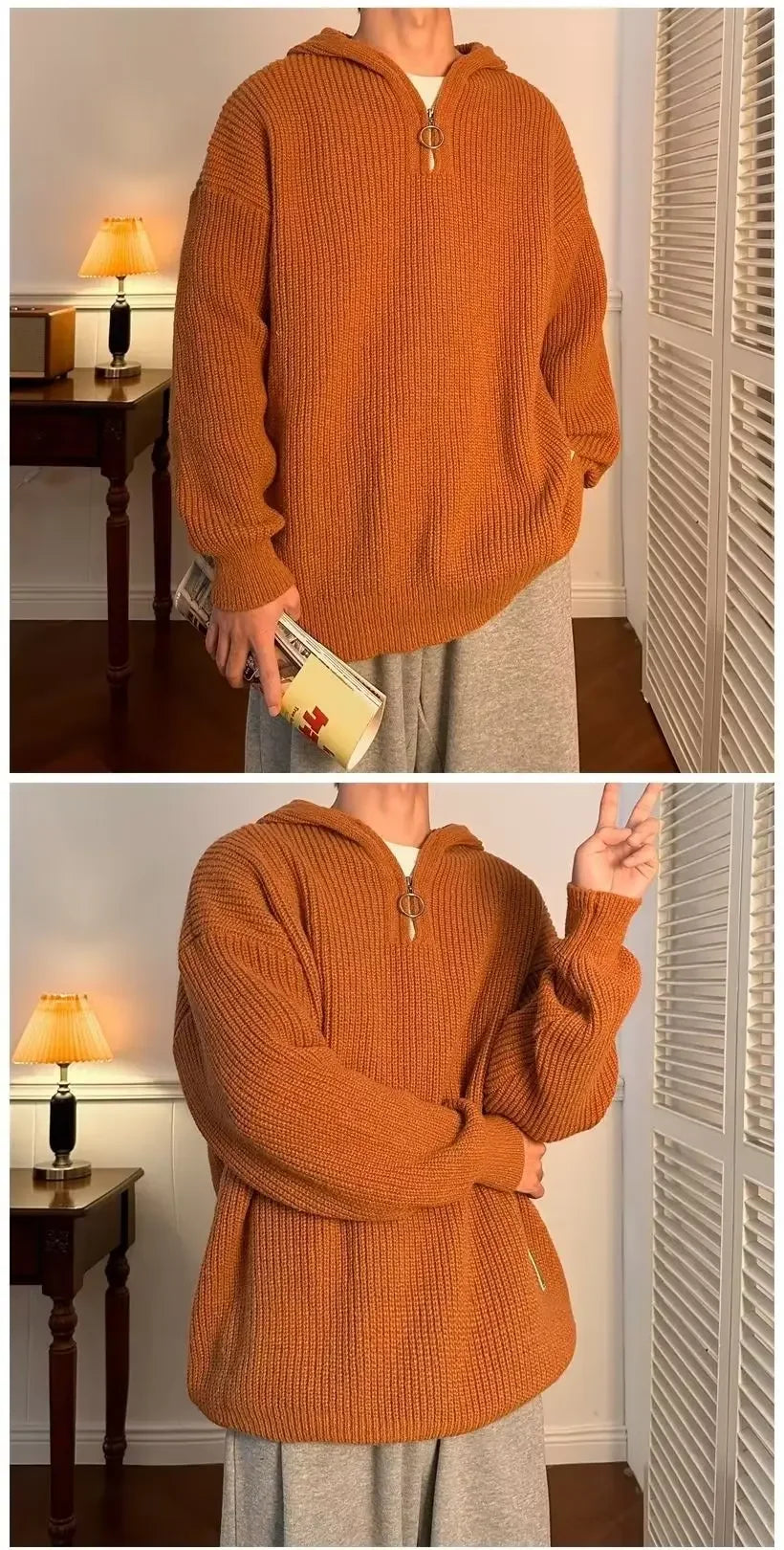 Pull tricoté à col en v pour hommes