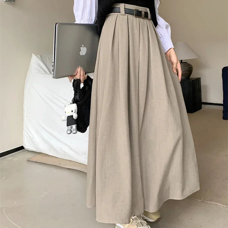 Mid-length Pleated Skirt Large Swing Type Skirt Female Long Skirts for Women
