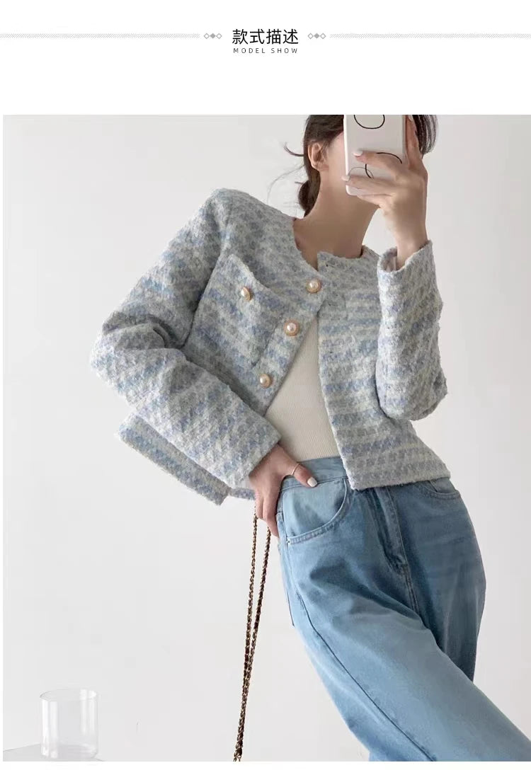 ITOOLIN automne hiver femmes élégant Tweed Cardigan manteau court avec poche simple boutonnage veste pour femmes vêtements d'extérieur amples 2024