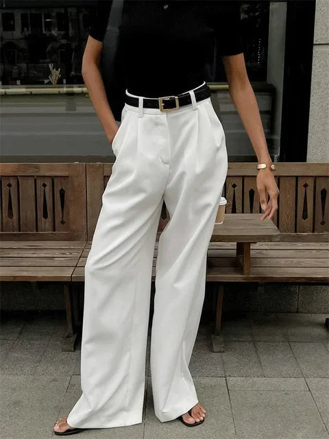 Pantalon taille haute pour femme avec poche,