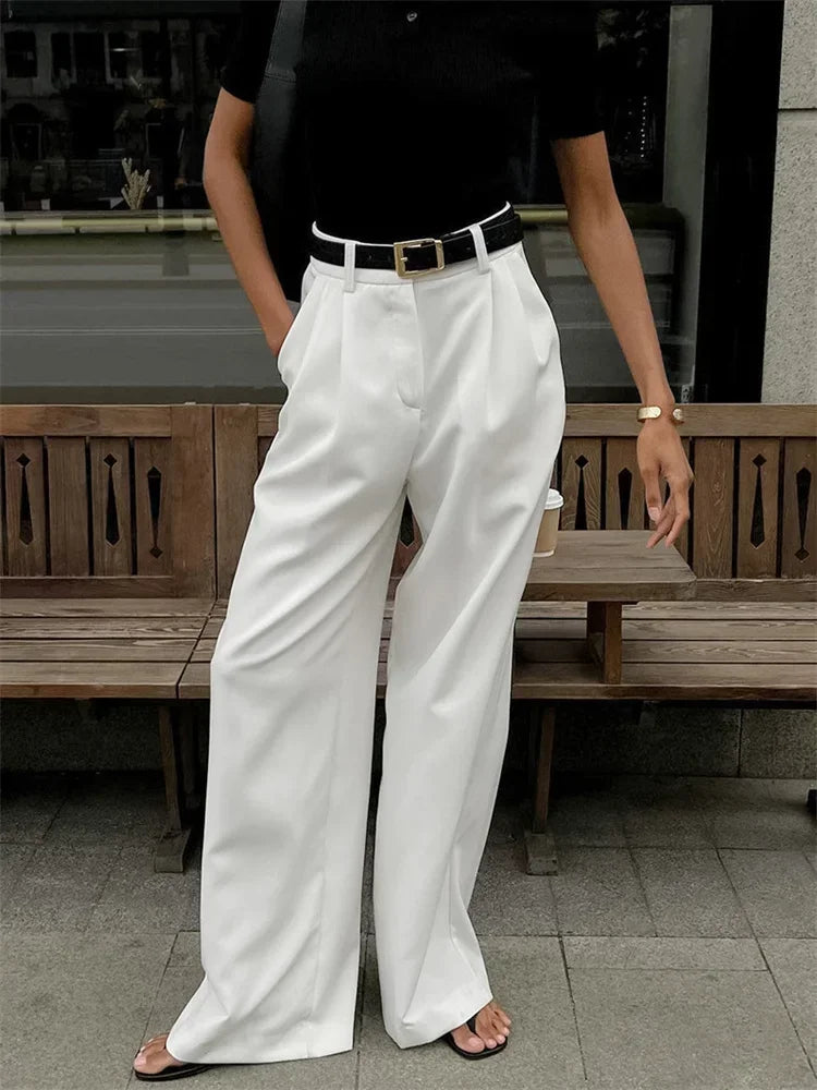 Pantalon taille haute pour femme avec poche,