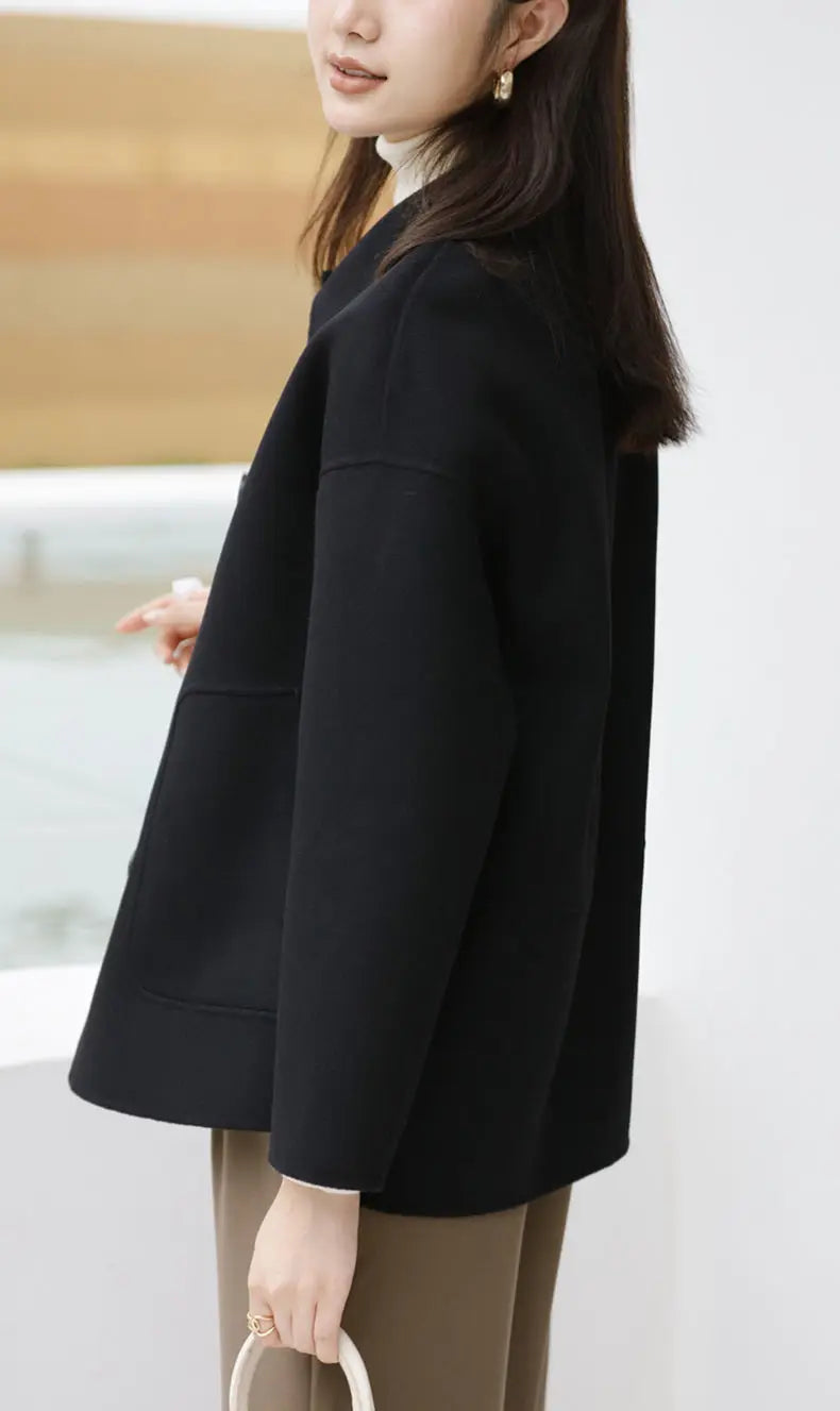 Manteau en laine femme court automne hiver polyvalent décontracté Petite