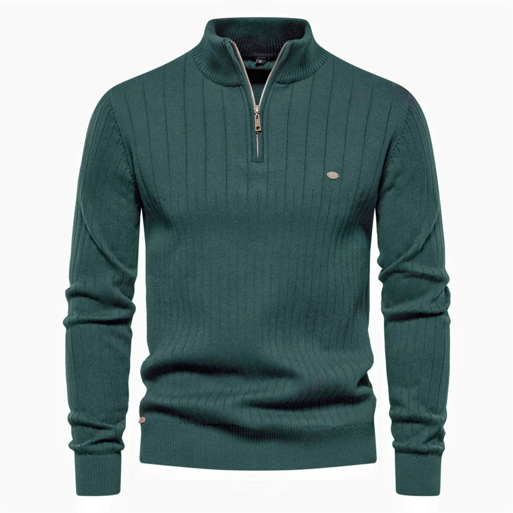 Pull tricoté en coton à col montant pour homme