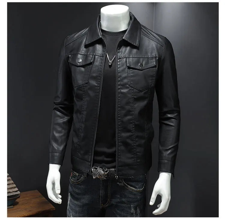 Veste en cuir à revers pour hommes