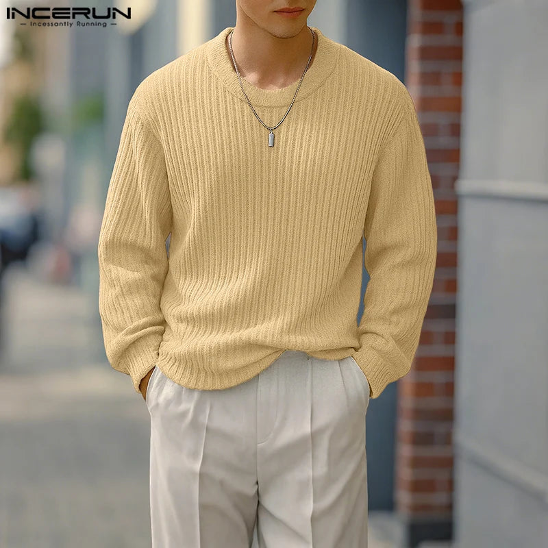 INCERUN hommes pull couleur unie tricoté