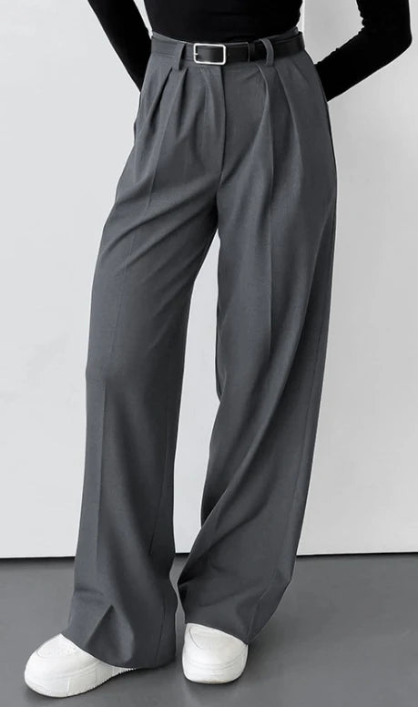 Gris trajet ample jambe large taille haute pantalon décontracté automne mode nouveau pantalon pour femme