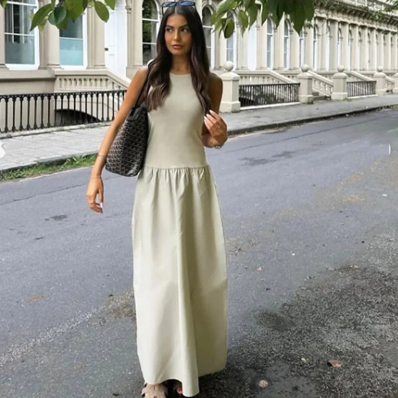 HXAO kaki robes longues élégantes 2025 femmes printemps sans manches robes noires mode décontracté fête Y2k robe robes pour femme