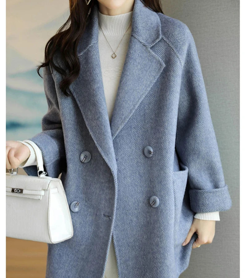 Veste en laine trempée pour femme, manteau décontracté mi-long,