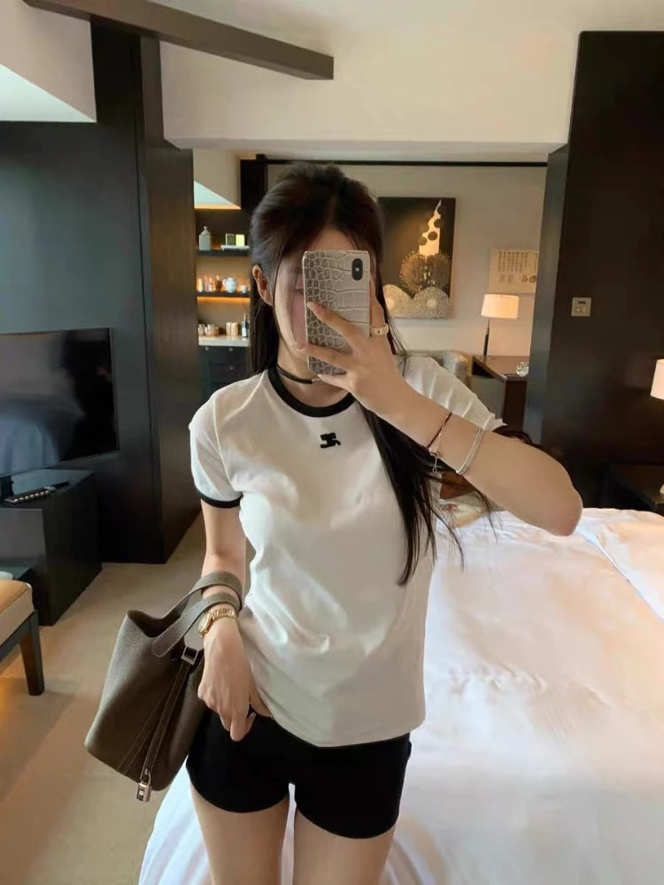 T-shirt rétro américain à manches courtes pour femmes