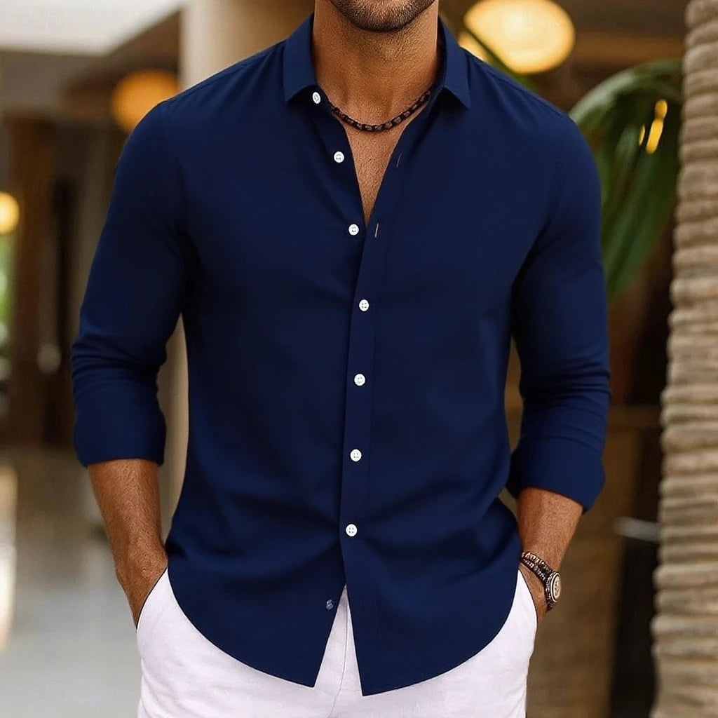 Men's Linen Shirt Summer Beachwear Button Solid Color Cotton Linen
