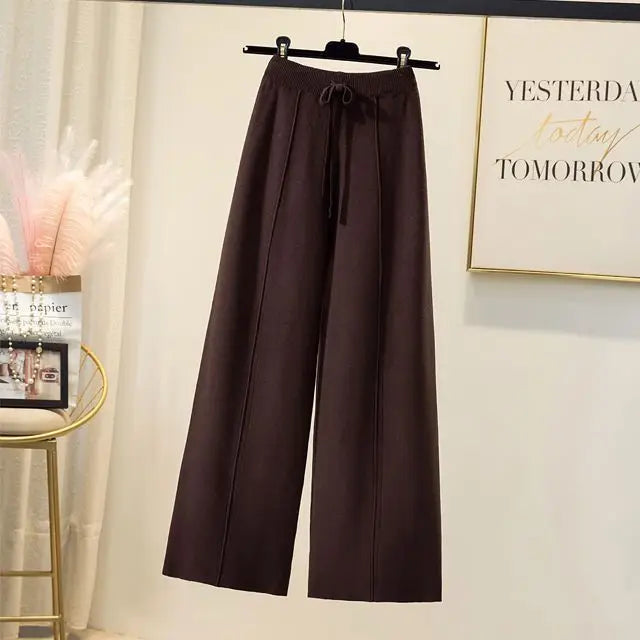 Pantalon tricoté pour femmes, taille haute, drapé élastique,