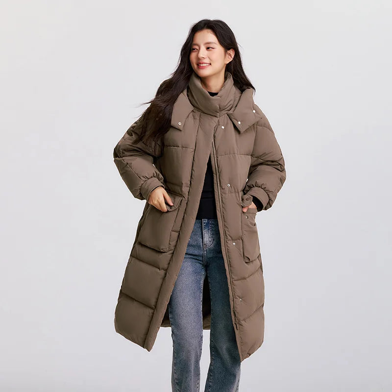Semir vers le bas manteau femmes longue trois résistant coupe-vent chaud 2025 hiver nouvelle veste polyvalente à capuche ample