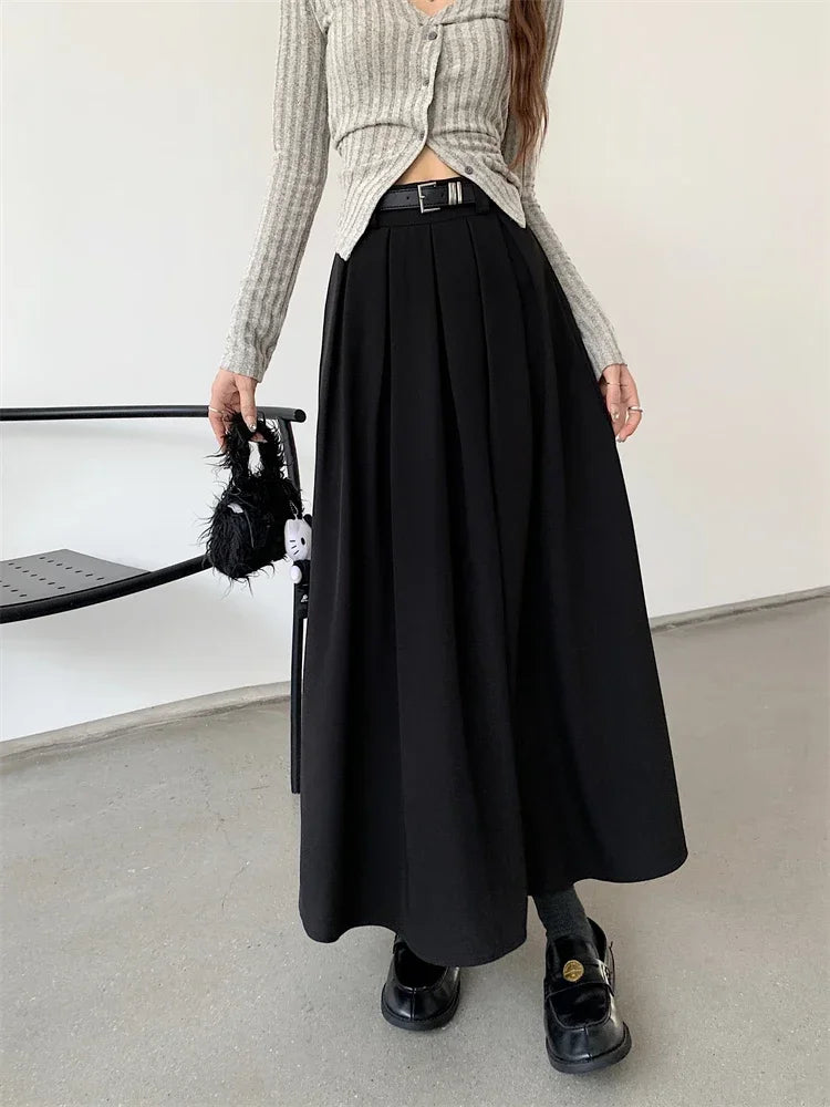 Mid-length Pleated Skirt Large Swing Type Skirt Female Long Skirts for Women
