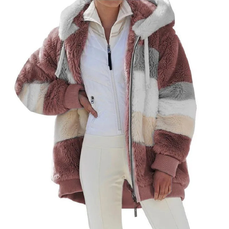 Veste surdimensionnée pour femmes, nouvelle collection automne-hiver 2023, chaud, peluche, poche, capuche, Streetwear, ample, manteau d'extérieur pour dames, Roupas Feminina