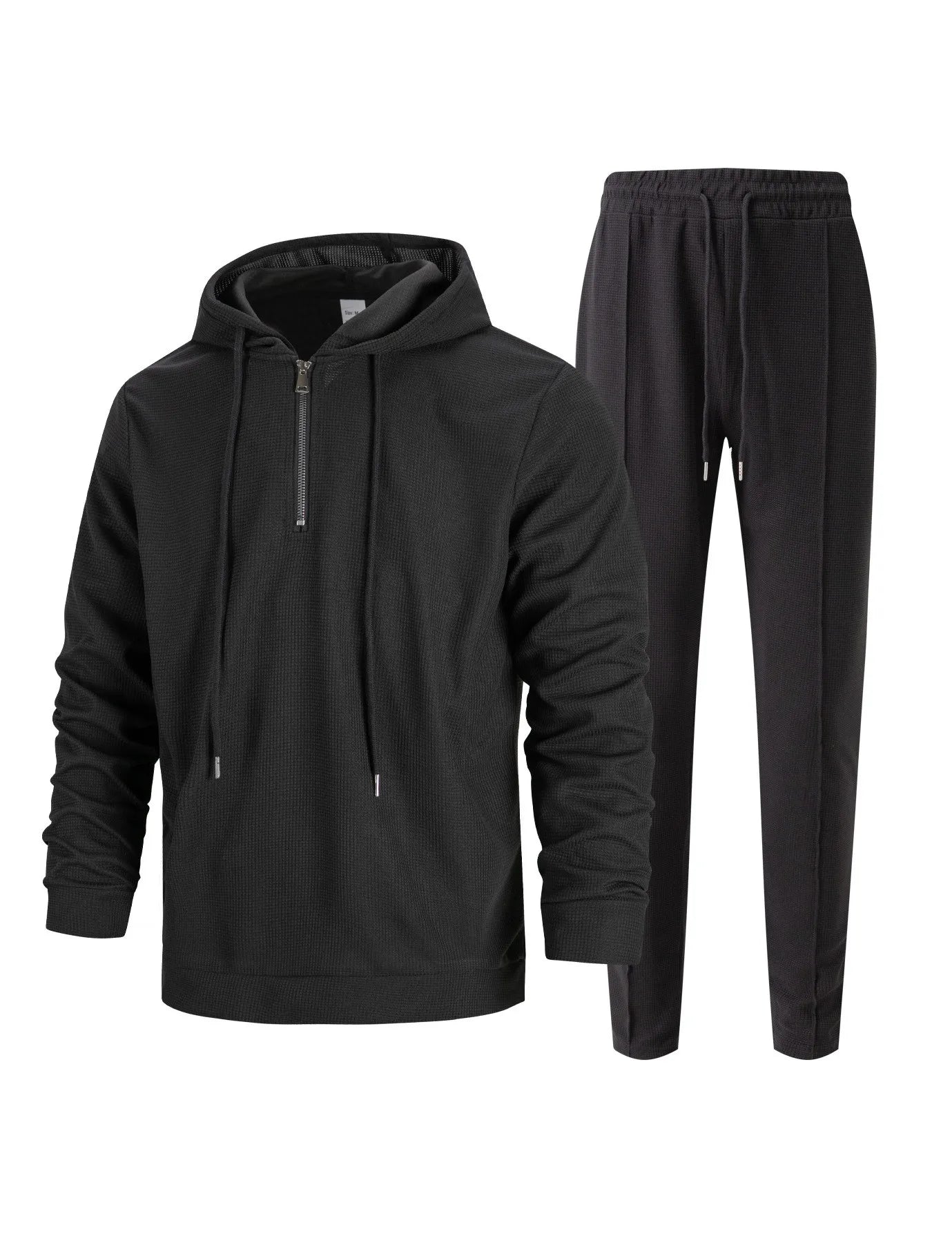 Ensemble pull et pantalon à manches longues pour hommes, gaufré, couleur unie, à capuche, demi-zip, cordon de serrage, nouvelle collection automne