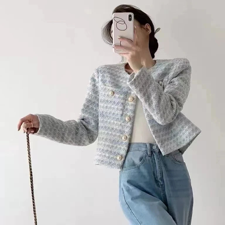 ITOOLIN automne hiver femmes élégant Tweed Cardigan manteau court avec poche simple boutonnage veste pour femmes vêtements d'extérieur amples 2024