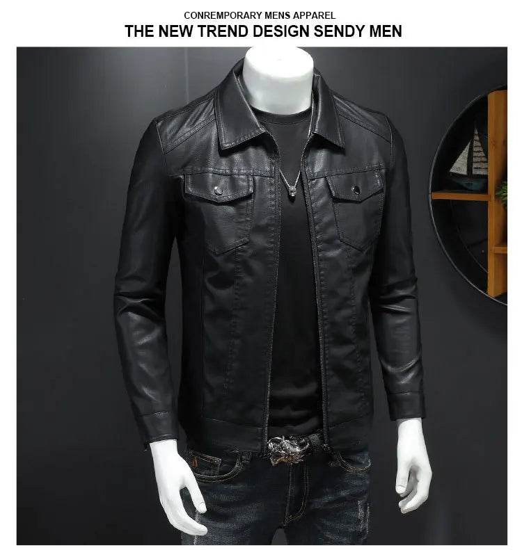 Veste en cuir à revers pour hommes