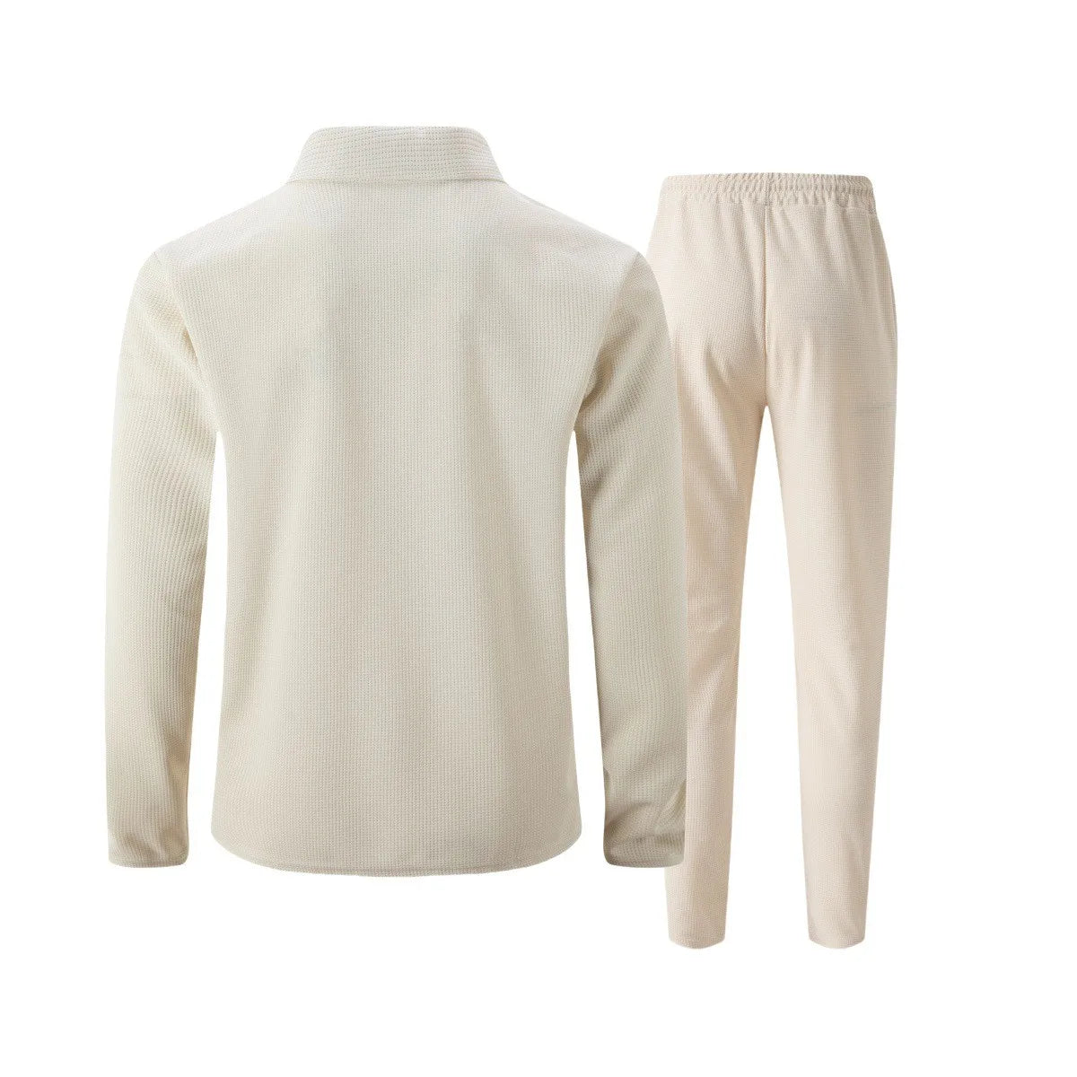 Ensemble veste cardigan ajustée à motif gaufré pour hommes, couleur unie, fermeture éclair, poche avant, revers, automne et hiver