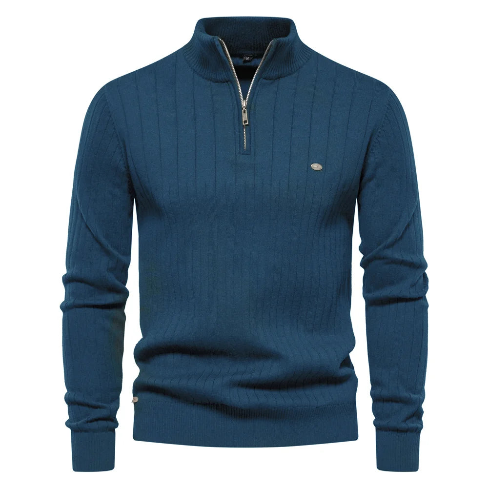 Pull tricoté en coton à col montant pour homme