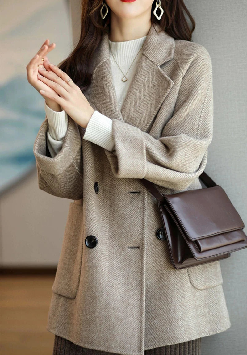 Veste en laine trempée pour femme, manteau décontracté mi-long,