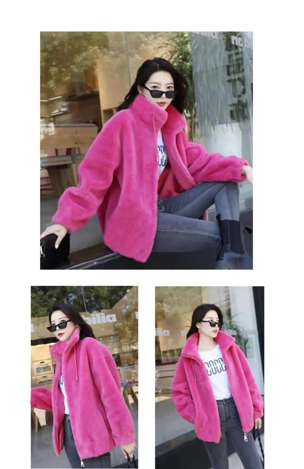 Femmes hiver Double corail polaire manteau chaud col montant en peluche épais pardessus femme mode décontracté à manches longues fermeture éclair vêtements